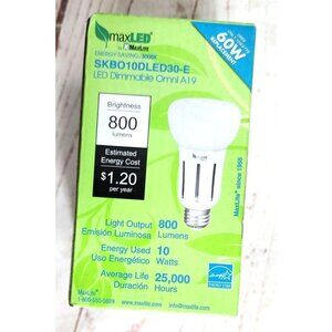 Max LED 800 Lumen Dimmable Omni A19 60W Replacement Energy Star Light Bulb